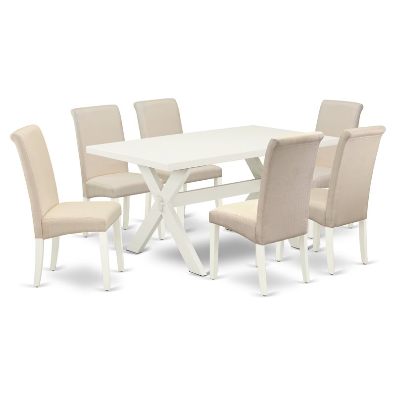 Pemberly Row 7-Piece Dining Set with Pedestal Table & Chairs in Cream