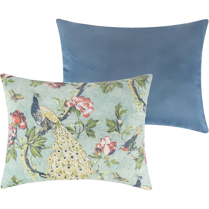 Pemberly Row 2 Piece Twin XL Quilt Set Peacock and Songbirds in Green