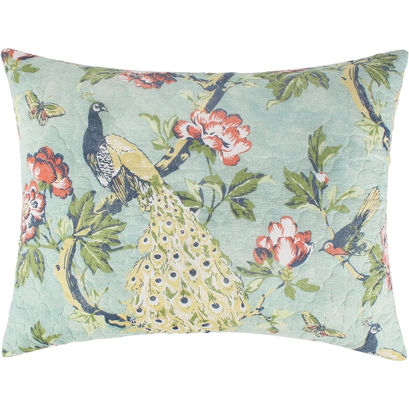 Pemberly Row 2 Piece Twin XL Quilt Set Peacock and Songbirds in Green