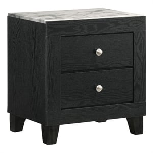 Pemberly Row 23&quot 2 Drawer Nightstand White Marble Top Metal Knobs in Black