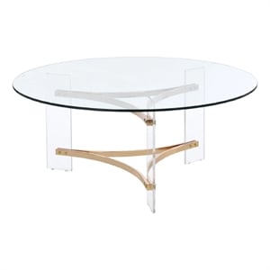 Pemberly Row 41&quot Coffee Table Glass Top Acrylic Legs in Clear and Gold