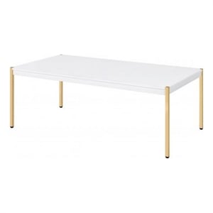 Pemberly Row Coffee Table with Metal Tube Legs in White and Gold