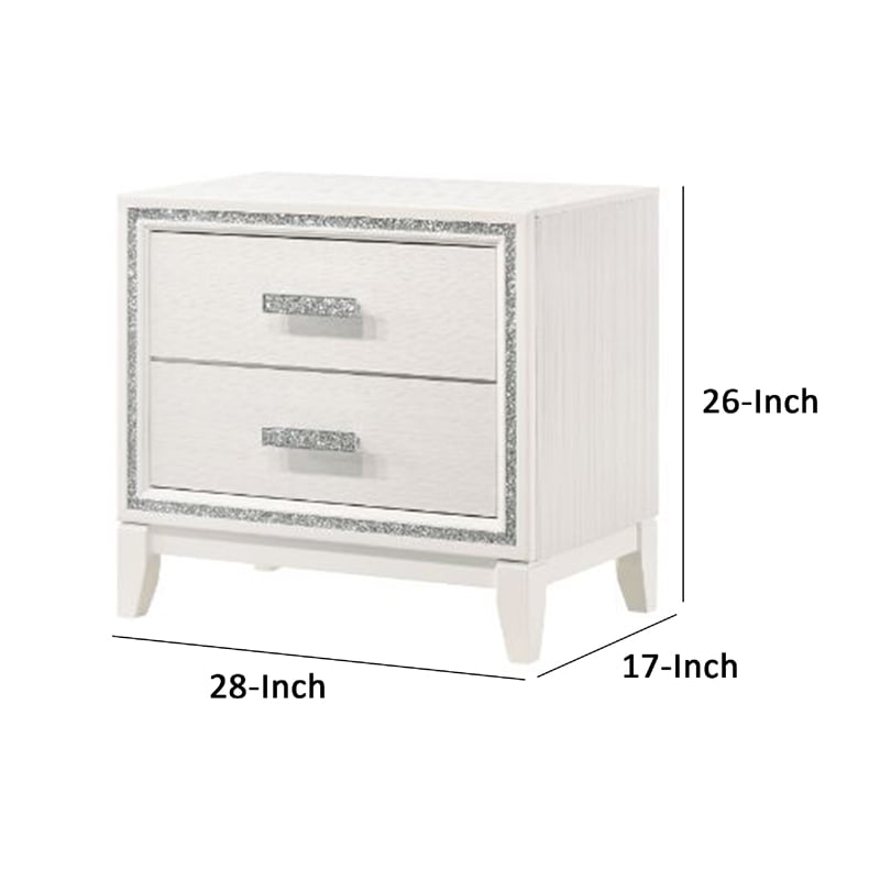 Pemberly Row Nightstand with 2 Drawers and Shimmer Accent Trim in White