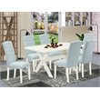 Pemberly Row 7-Piece Dining Set with Linen Fabric Seats in Baby Blue