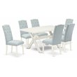 Pemberly Row 7-Piece Dining Set with Linen Fabric Seats in Baby Blue