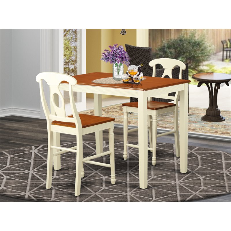 Pemberly Row 3-Piece Counter Height Dining Table Set in Buttermilk/Cherry