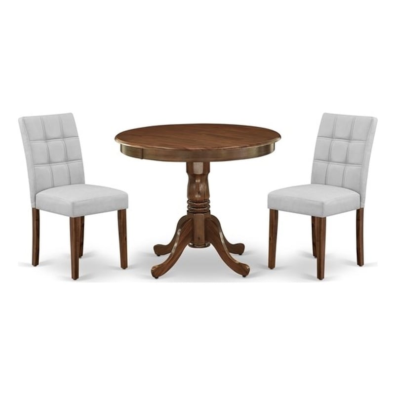 Pemberly Row 3-Piece Dining Table Set in Walnut/Light Gray Faux Leather