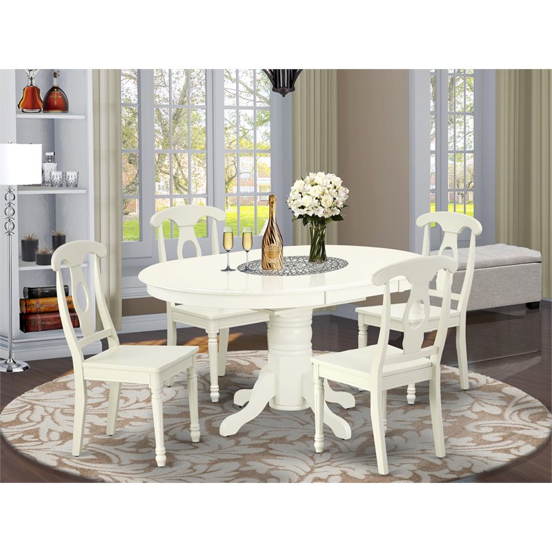 Pemberly Row 5-Piece Dining Set with Panel Back Chairs in Linen White