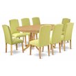 Pemberly Row 9-Piece Dining Set with Oak Finish and Parson Chairs