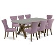 Pemberly Row Dining Table Set with X-Style Base and 8 Chairs in Dahlia
