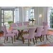 Pemberly Row Dining Table Set with X-Style Base and 8 Chairs in Dahlia