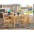 Pemberly Row 5-Piece Rubberwood Dining Set with Bar Stools in Oak