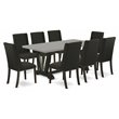 Pemberly Row V-Style 9-Piece Dining Set with Linen Seats in Black