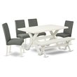 Pemberly Row 6-Piece Dinette Table Set with Bench in Linen White Finish