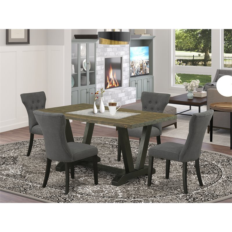 Pemberly Row 5-Piece Wood Dining Set in Gotham Gray and Black Finish