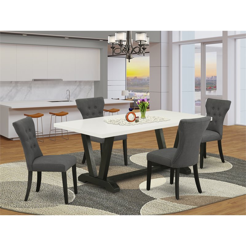 Pemberly Row V-Style 5-Piece Wood Dinette Table Set in Black Finish