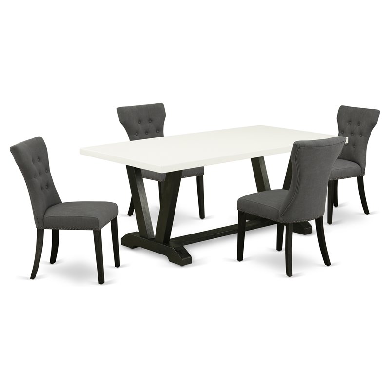 Pemberly Row V-Style 5-Piece Wood Dinette Table Set in Black Finish