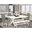 Pemberly Row 6-Pc Wood Dining Set with Bench in Linen White/Dark Shitake