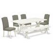 Pemberly Row 6-Pc Wood Dining Set with Bench in Linen White/Dark Shitake