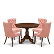 Pemberly Row 5-Pc Round Walnut Kitchen Table Set with Beige Red Chairs