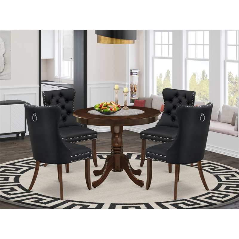 Pemberly Row 5-Piece Kitchen Table Set in Antique Walnut/Dark Gray