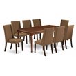 Pemberly Row 9-Piece Dining Set with High Back Chairs in Mahogany
