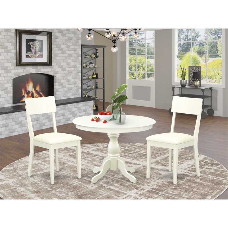 Pemberly Row 3-Piece Wood Dining Set with Slat Back Chairs in Linen White