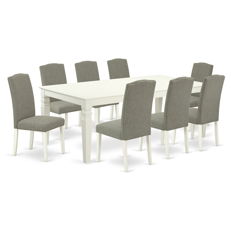 Pemberly Row 9-Piece Dining Set with Linen White Table & Shitake Chairs