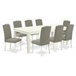 Pemberly Row 9-Piece Dining Set with Linen White Table & Shitake Chairs