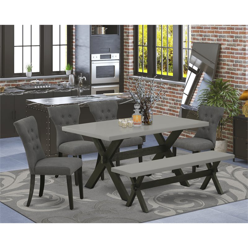 Pemberly Row X-Style 6-Piece Wood Dining Set Gotham Gray/Cement/Black