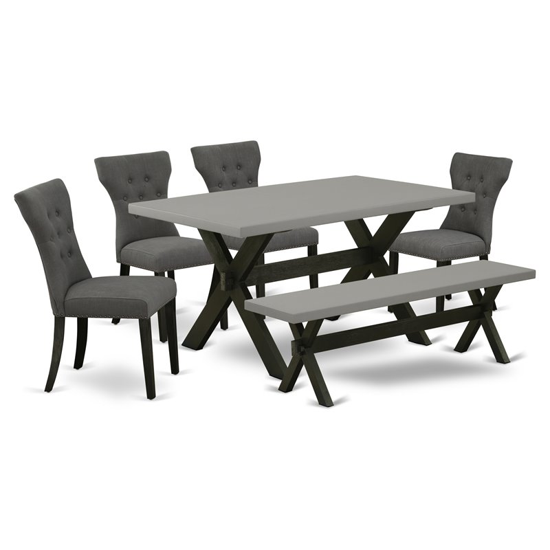 Pemberly Row X-Style 6-Piece Wood Dining Set Gotham Gray/Cement/Black