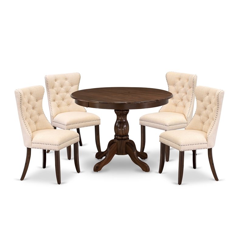 Pemberly Row 5-Piece Dinette Set with Round Wood Table in Antique Walnut