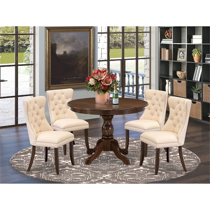 Pemberly Row 5-Piece Dinette Set with Round Wood Table in Antique Walnut