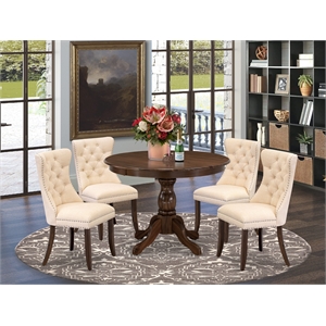 Pemberly Row 5-Piece Dinette Set with Round Wood Table in Antique Walnut