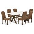 Pemberly Row X-Style 7-Piece Wood Dining Set in Brown Smoke Finish
