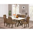 Pemberly Row X-Style 7-Piece Wood Dining Set in Brown Smoke Finish