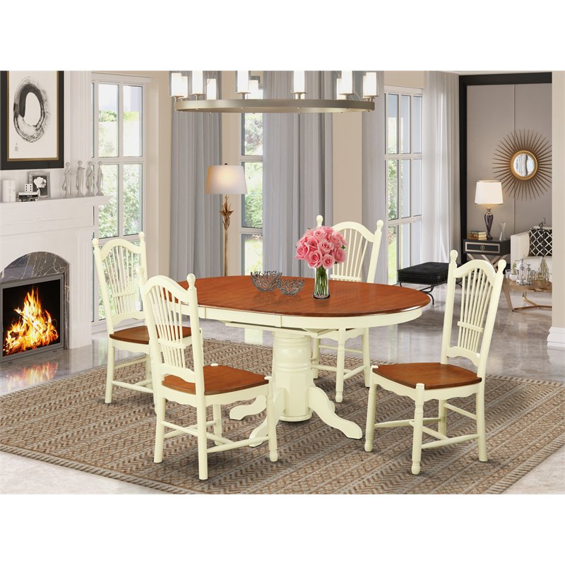 Pemberly Row 5-Piece Buttermilk & Cherry Wood Dining Room Set