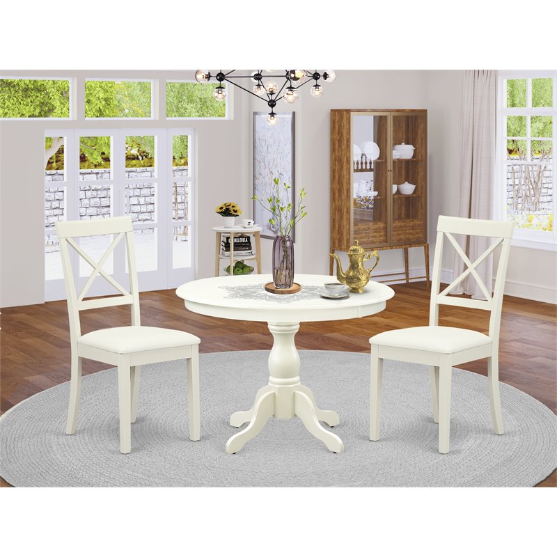 Pemberly Row 3-Piece Dining Set w/ X-Back Chairs in Linen White Wood Finish