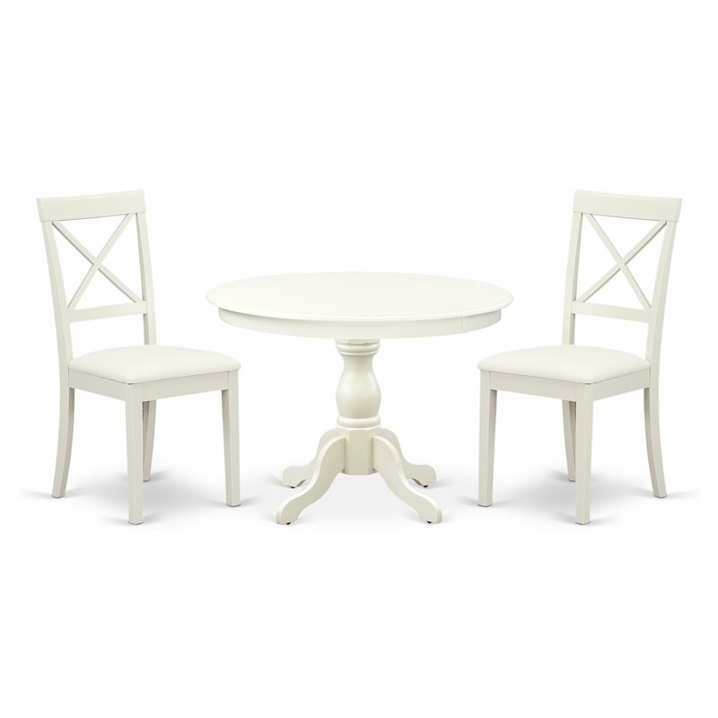 Pemberly Row 3-Piece Dining Set w/ X-Back Chairs in Linen White Wood Finish