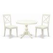 Pemberly Row 3-Piece Dining Set w/ X-Back Chairs in Linen White Wood Finish
