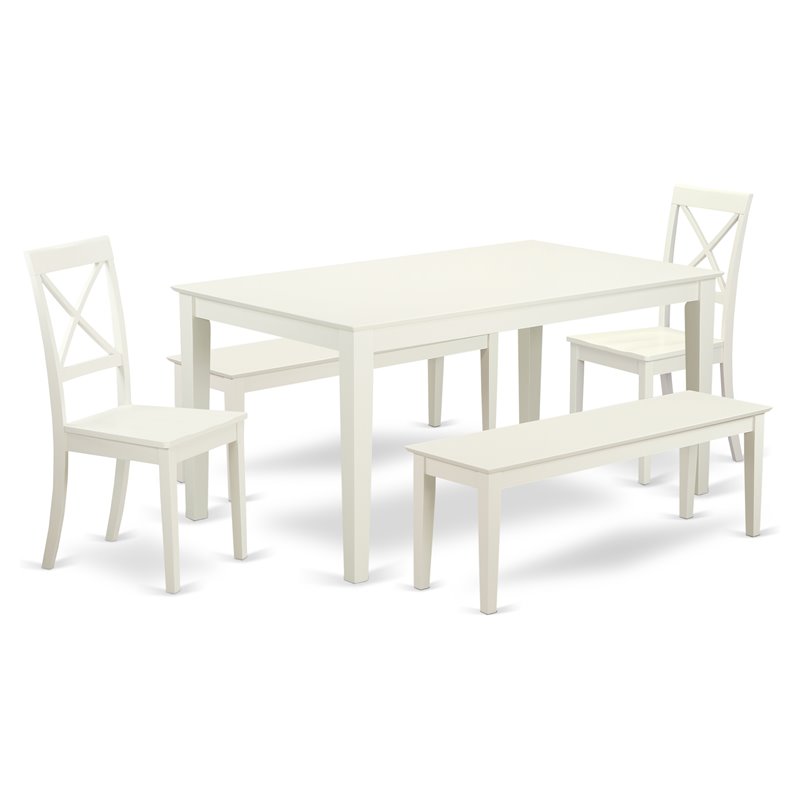 Pemberly Row 5-Piece Dining Set with 2 Benches in Linen White