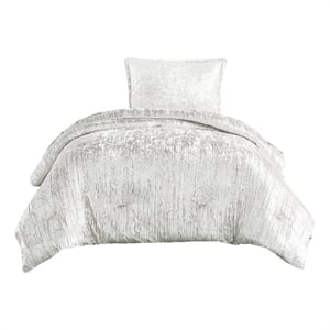 Pemberly Row 2 Piece Twin Comforter Set Velvet Deluxe Texture White