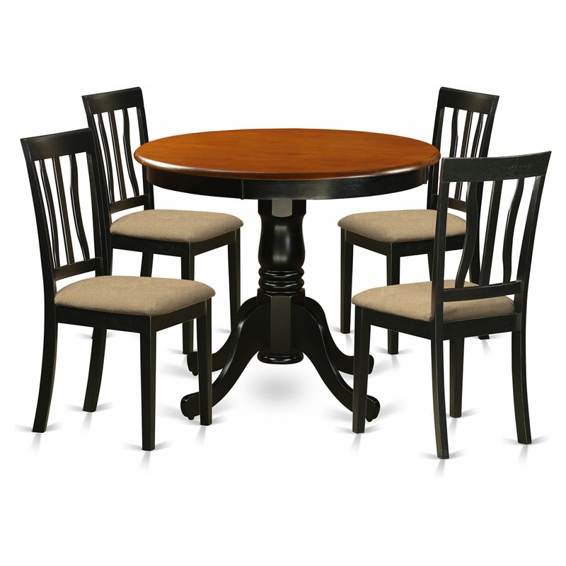 Pemberly Row 5-Piece Small Table and Chairs in Black and Cherry Wood