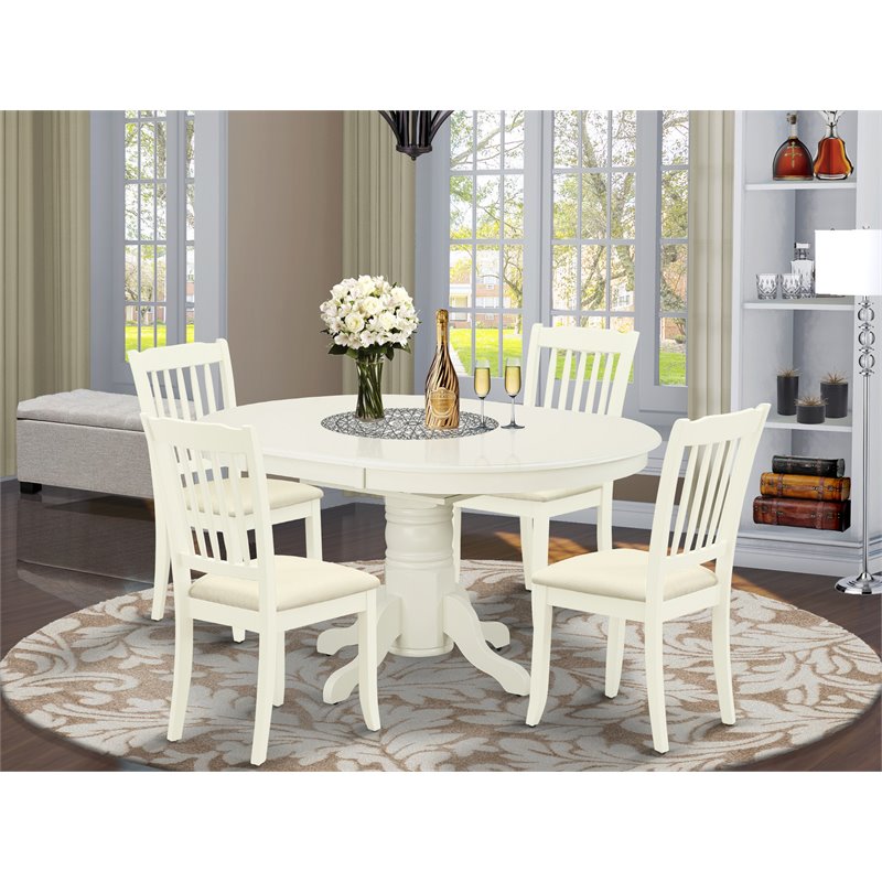 Pemberly Row 5-Piece Dining Set with Linen Seats in White Wood