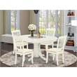 Pemberly Row 5-Piece Dining Set with Linen Seats in White Wood