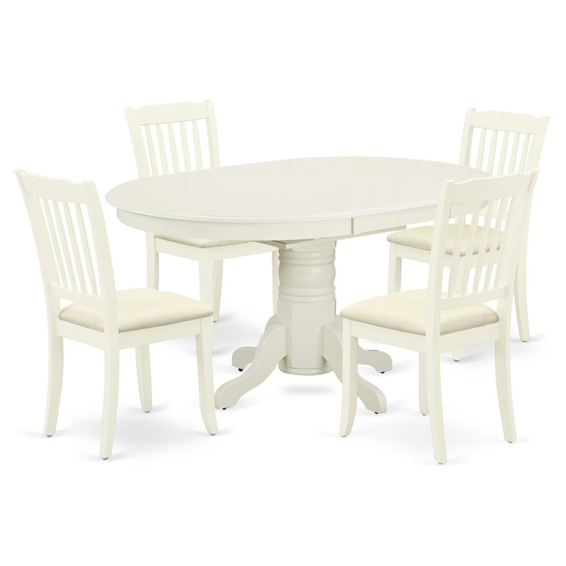 Pemberly Row 5-Piece Dining Set with Linen Seats in White Wood
