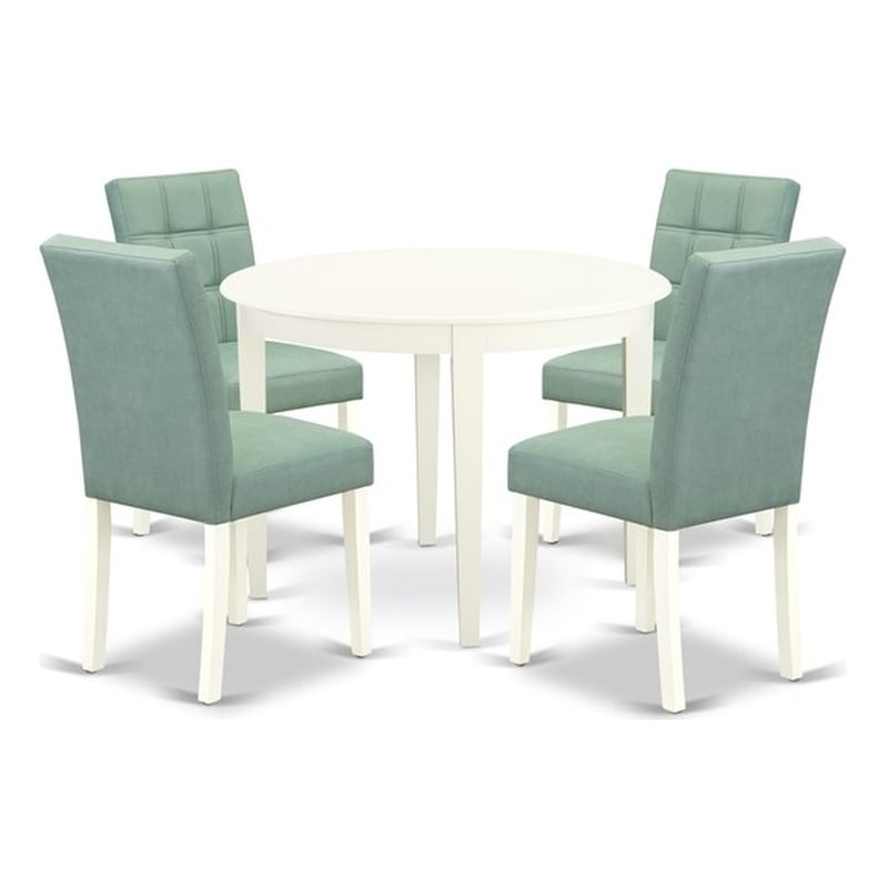 Pemberly Row 5-Piece Round Table Dining Set in Linen White/Willow Green