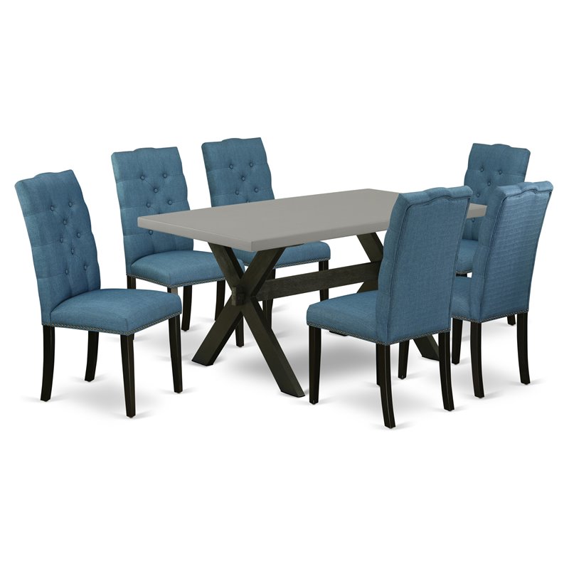 Pemberly Row 7-Piece Wood Dining Table Set in Black and Mineral Blue