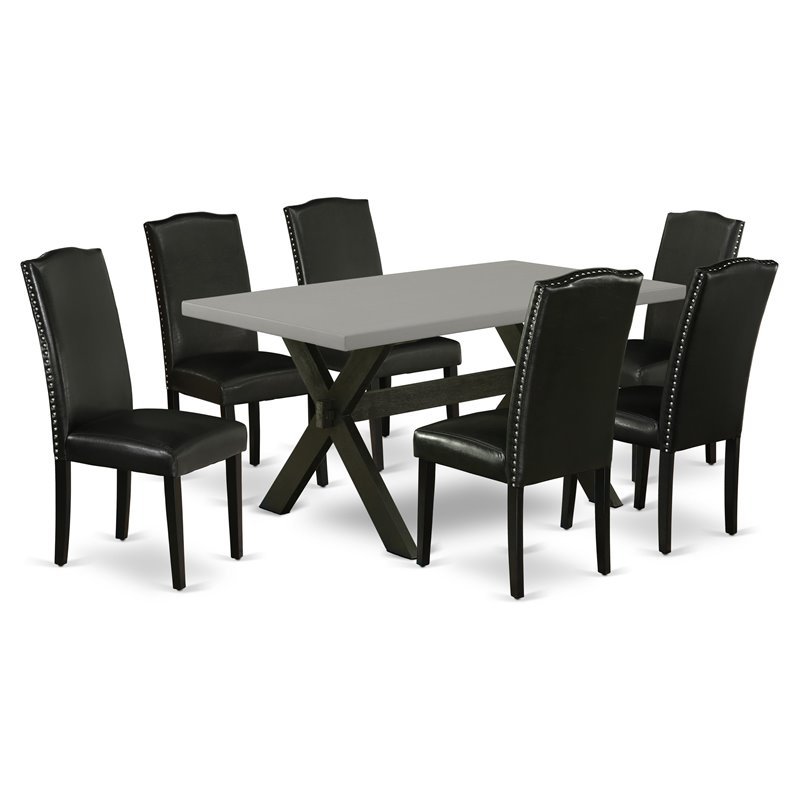 Pemberly Row X-Style 7-Piece Dining Set in Black and Cement Finish