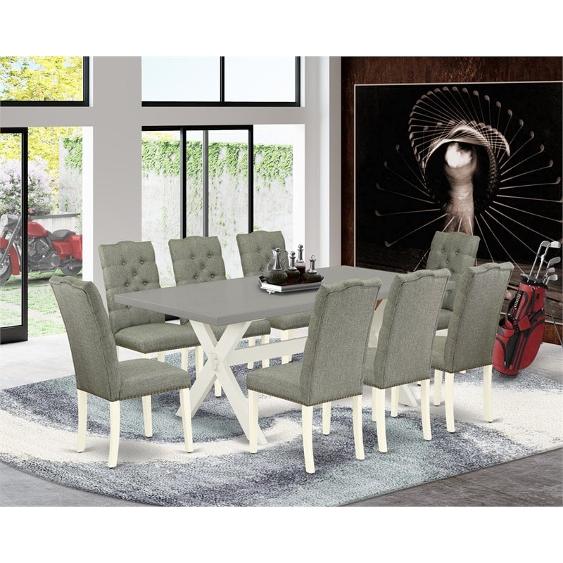 Pemberly Row X-Style 9-Piece Dinette Table Set in White and Cement